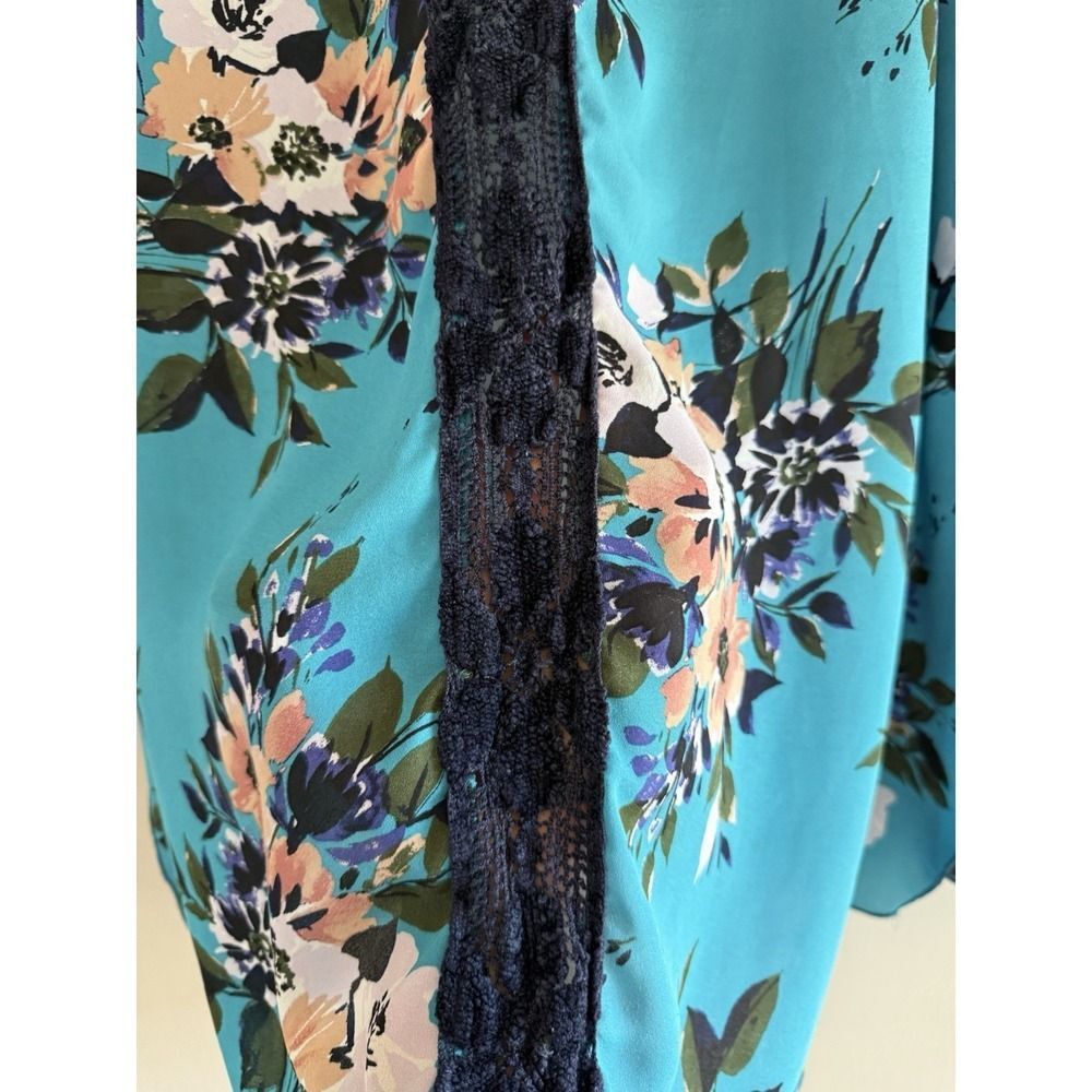 Floral Kimono Cardigan Lace Crochet Sheer Cottage Beach Boho Open Front Duster M - Picture 9 of 15